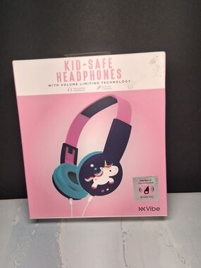 Vibe Kids NEW Headphones Pink/Blue Unicorn Vol.  Limiting Technology Adjustable